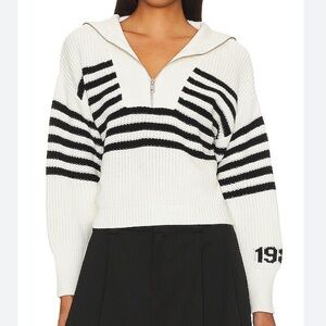 525 AMERICA sweater Norah 1983 half zip striped cotton white & black size large